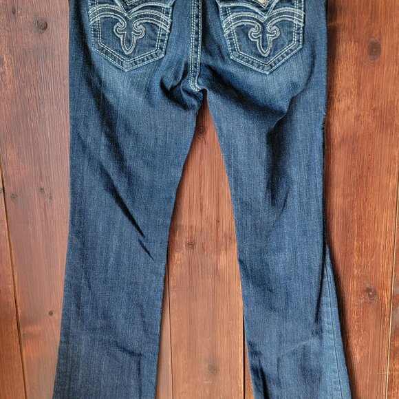 Rock Revival Women Deborah Boot Cut Jean 27 Med/Dark Wash Silver Metallic Stitch - Picture 10 of 15